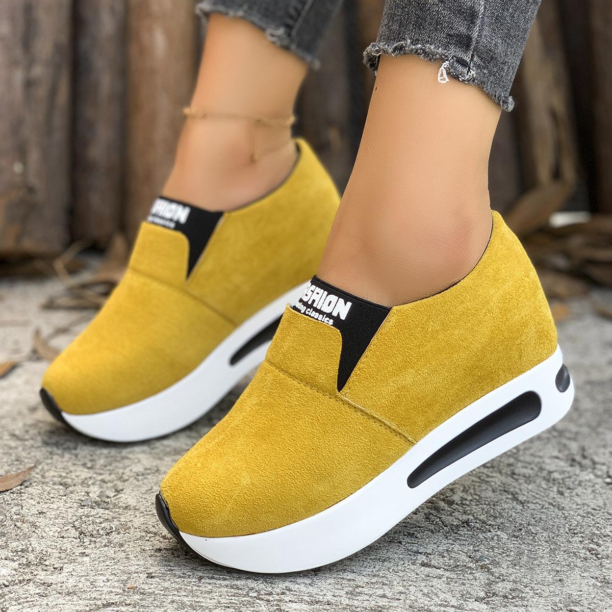 

Inner heightening women s shoes tide 2025 new Korean version autumn slope heel thick sole one pedal with breathable casual single shoes 42 жёлтый