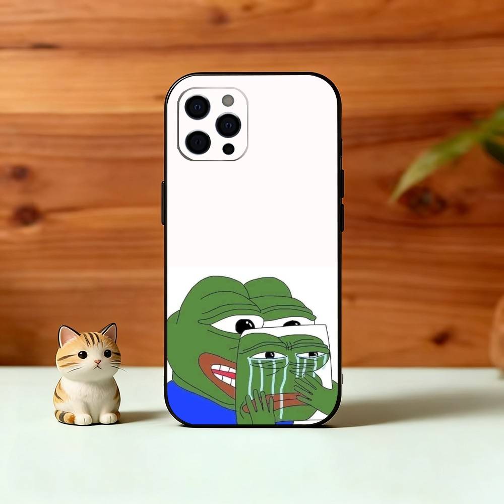Sad Funny Frog Meme Phone Case For iPhone 17,16,15,14,13,12,11 Plus,Pro Max,XS,Soft Silicone Black Cover