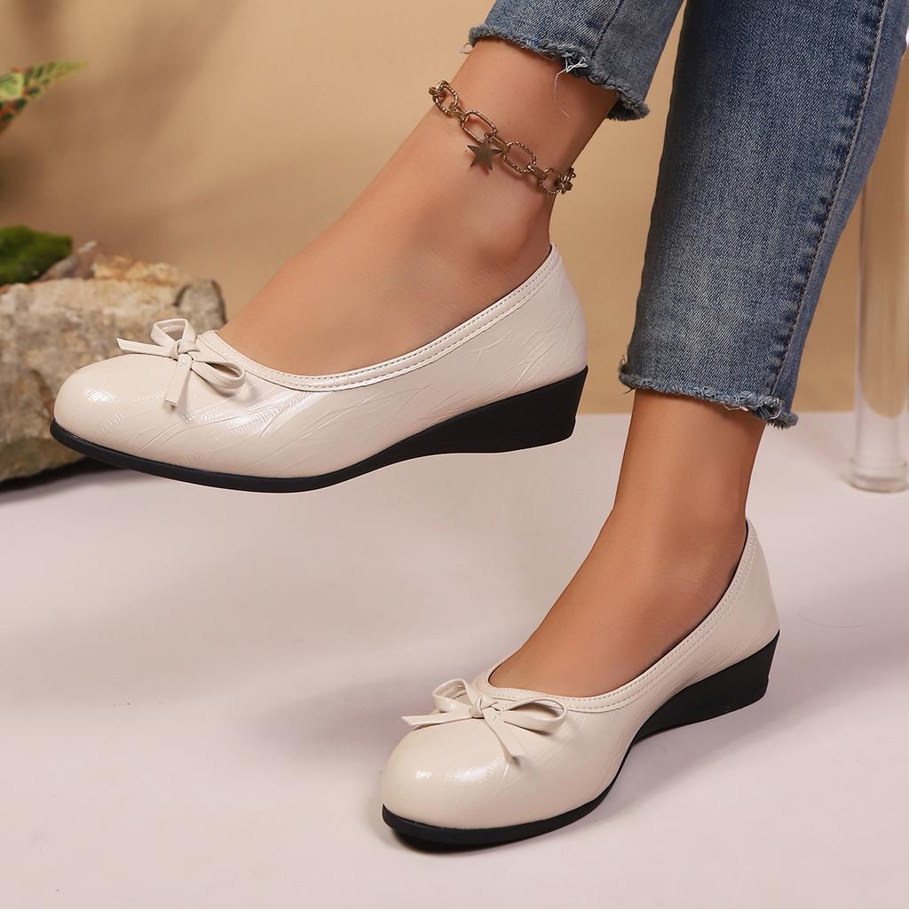 Fashion 2026 Spring Elegant Bowknot Ballet Flats Classic Shoe Round Toe Comfort Slip-On Ladies Fashion Loafers Leather Mules Shoes