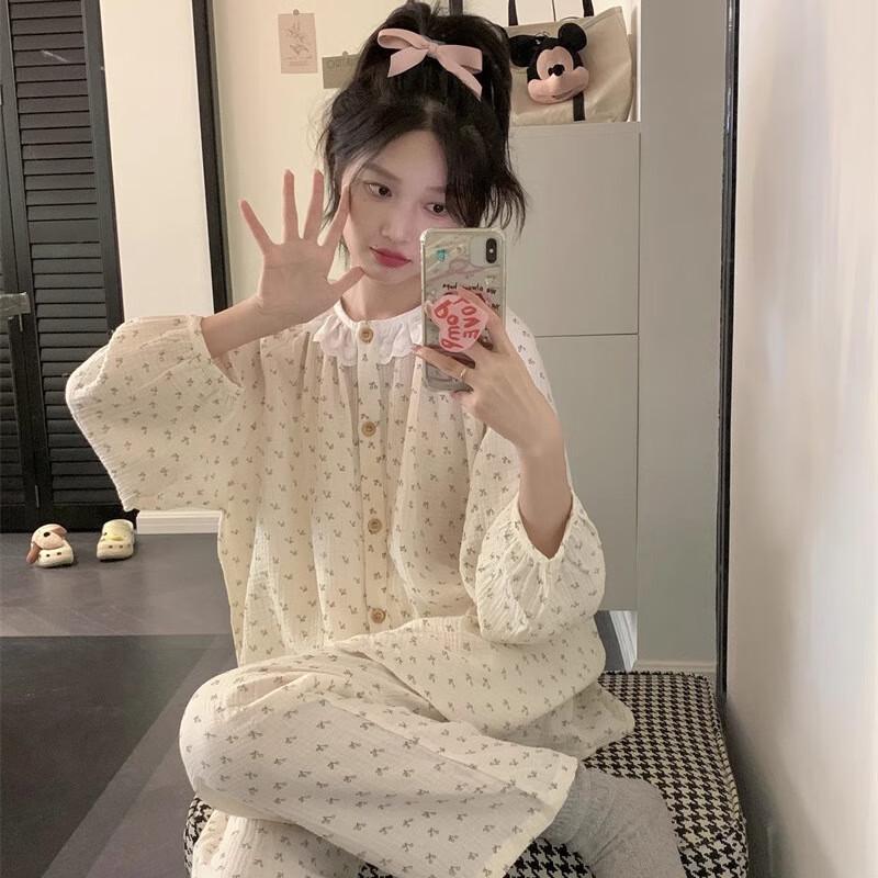 Yu Zhaolin Women s Sweet Floral Print Long Sleeve Pajama Set L