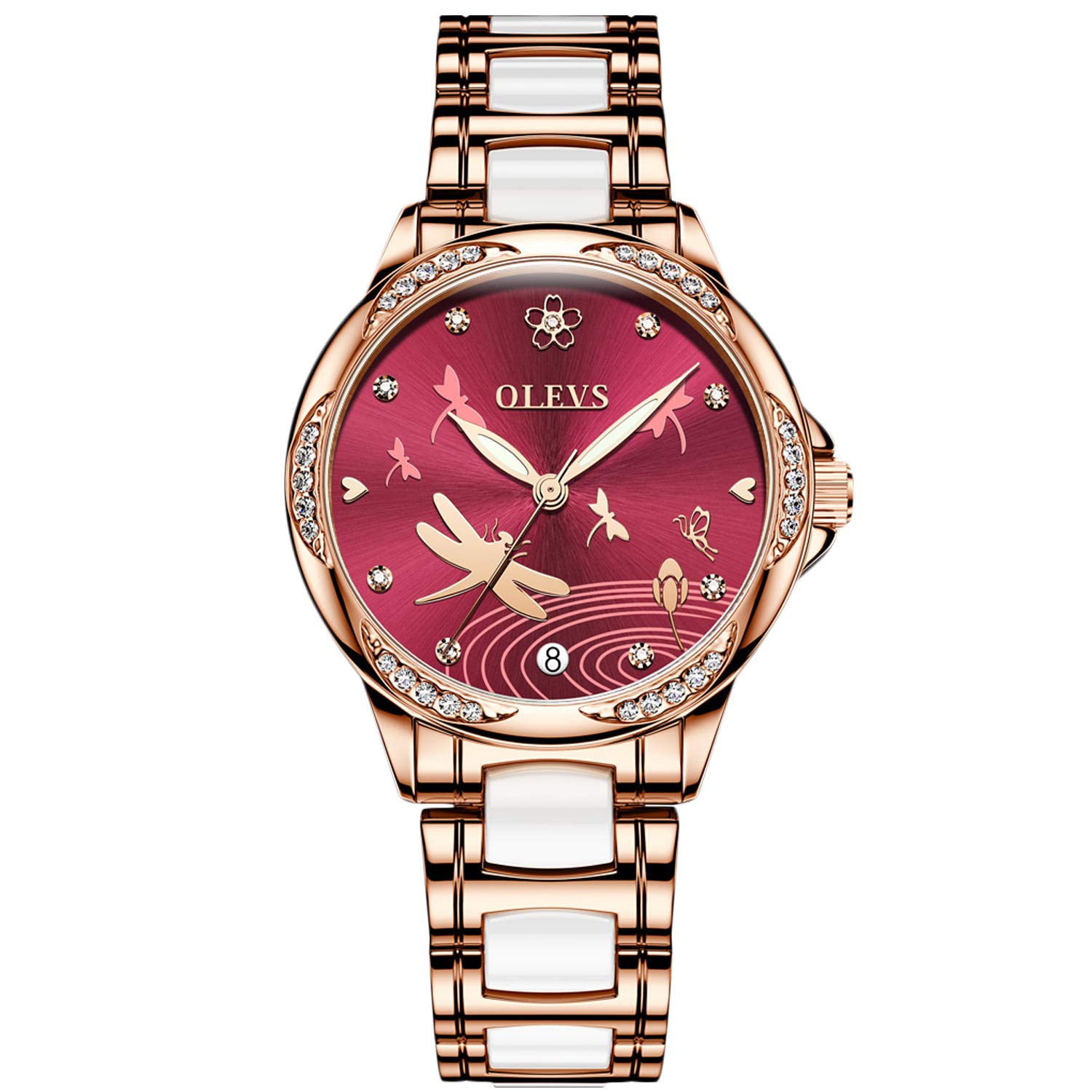

RORIOS Cute and Stylish Mechanical Automatic Watch with Dragonfly Luminous Hollow Ceramic Business Red Women s Watch, Decoration, Band, Watch,
