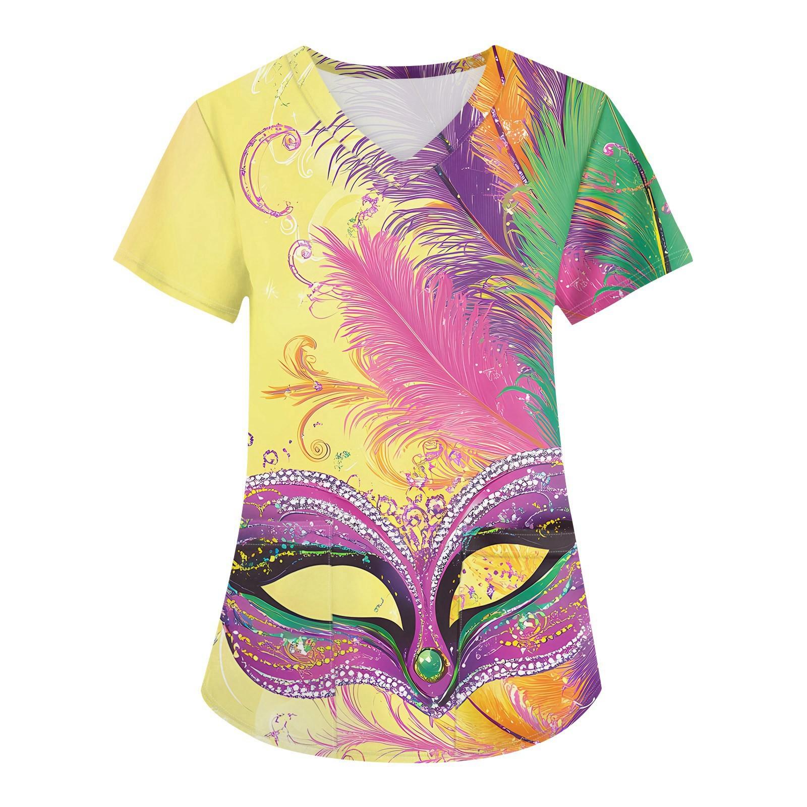 

Women s Fashion V-neck Short Sleeve Workwear With Pockets Printed Tops XL жовтий