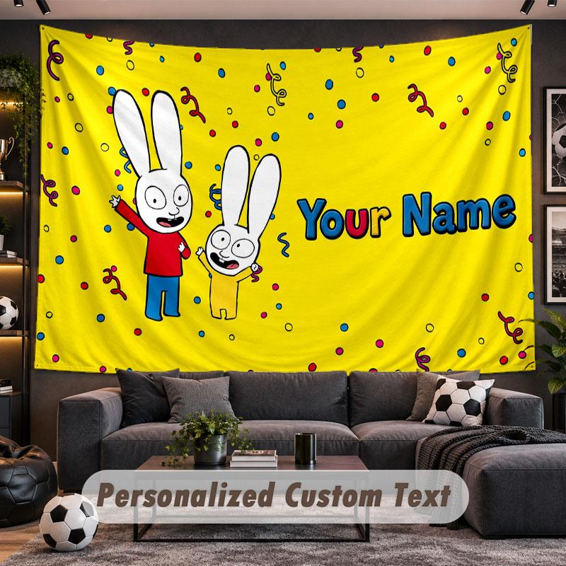 Wall Hanging Tapestry Custom NameSimon Super Rabbit Pattern Personalized Printed Fabric Wall Decor