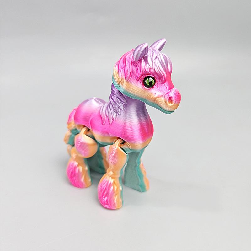 

3D Printed Horse Desktop Ornament with Simulated Eyes - Fun Cartoon Animal Gift for Christmas Bagged