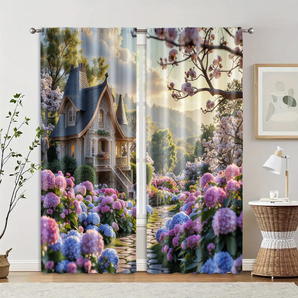 

2 pcs filtering curtains (excluding rods non-movable without batteries) Beautiful House for use in bedrooms and living rooms 100*130 HOOK 1pcs