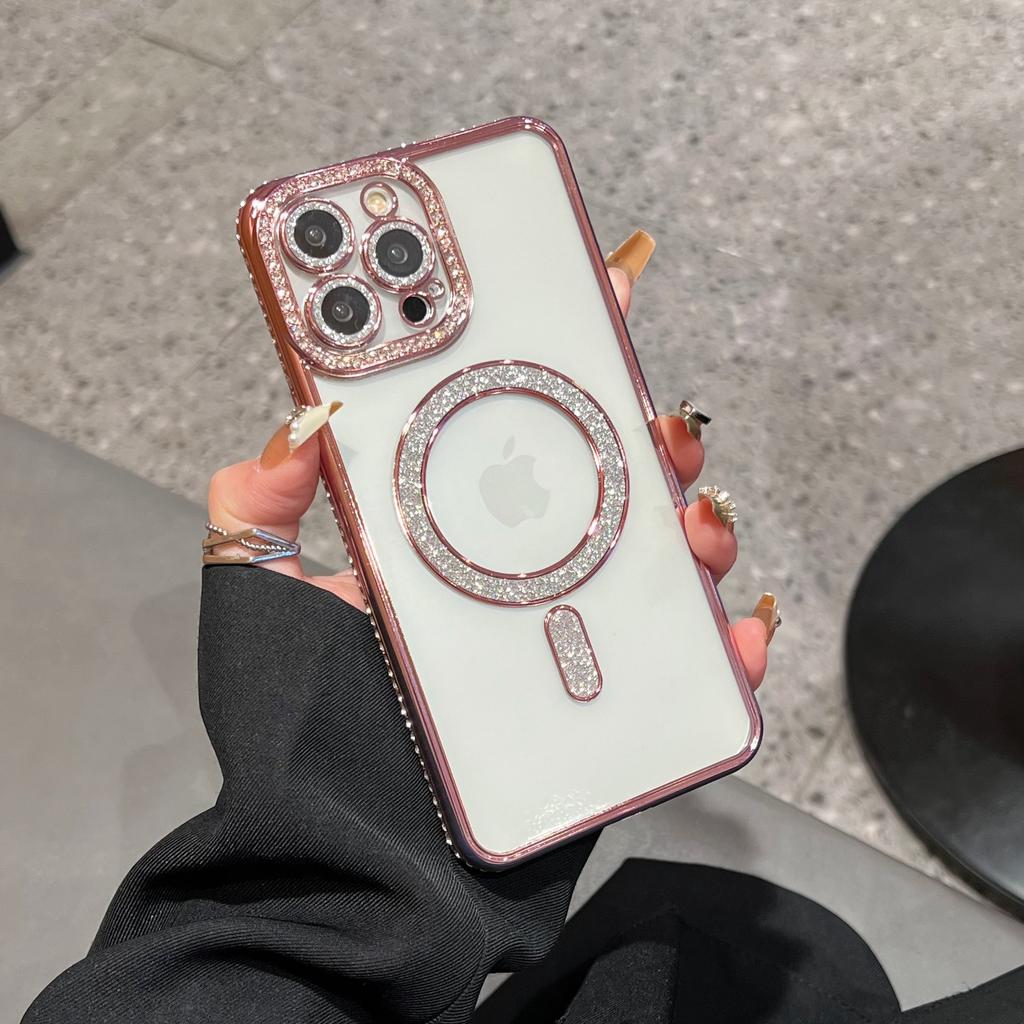 Side Drill Glitter Magnetic Suction Mobile Phone Case Is Suitable for Apple 16PROMAX Flash Drill 14 Lens Film 13 Fine Hole 15PROMAX