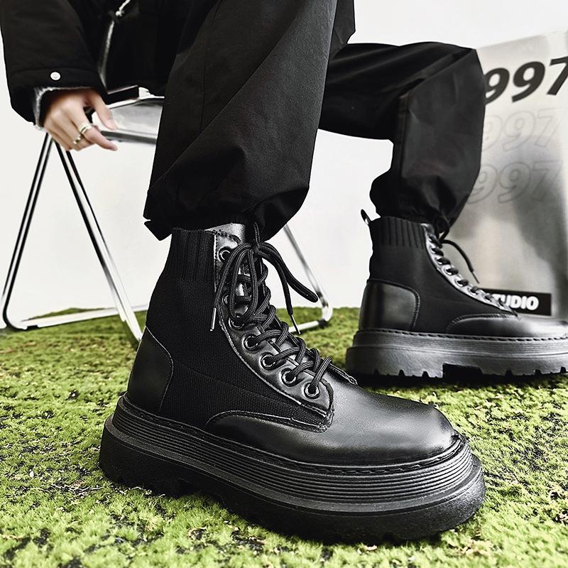 Martin Boots Trendy Boots Platform Spring and Autumn New Men's Boots Flying Woven Boots Men's Martin Boots Shoes