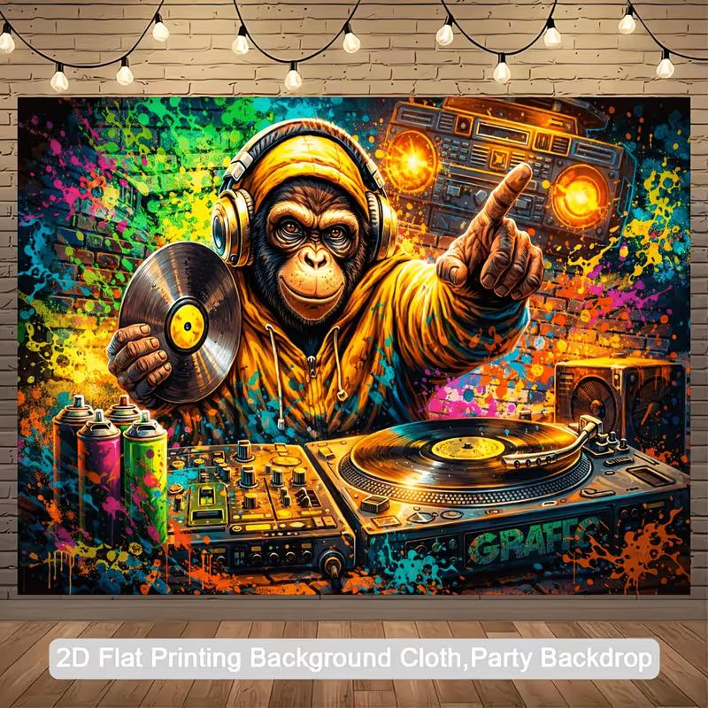 2D Street Art Ape DJ Spray Paint Graffiti Urban Birthday Photography Backdrop Decor 47.2x31.5inch/120*80cm