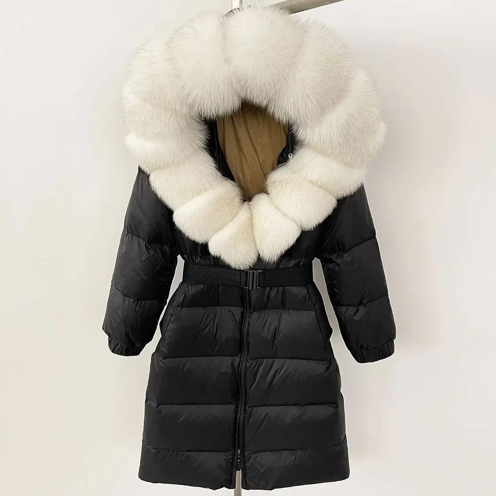 OFTBUY Moda Inverno Giacca Piumino 90% Imbottita con Piumino Collo in Pelliccia di Volpe Oversize Rimovibile Cucita Giacca Piumino Donna Abbigliamento Casual Largo