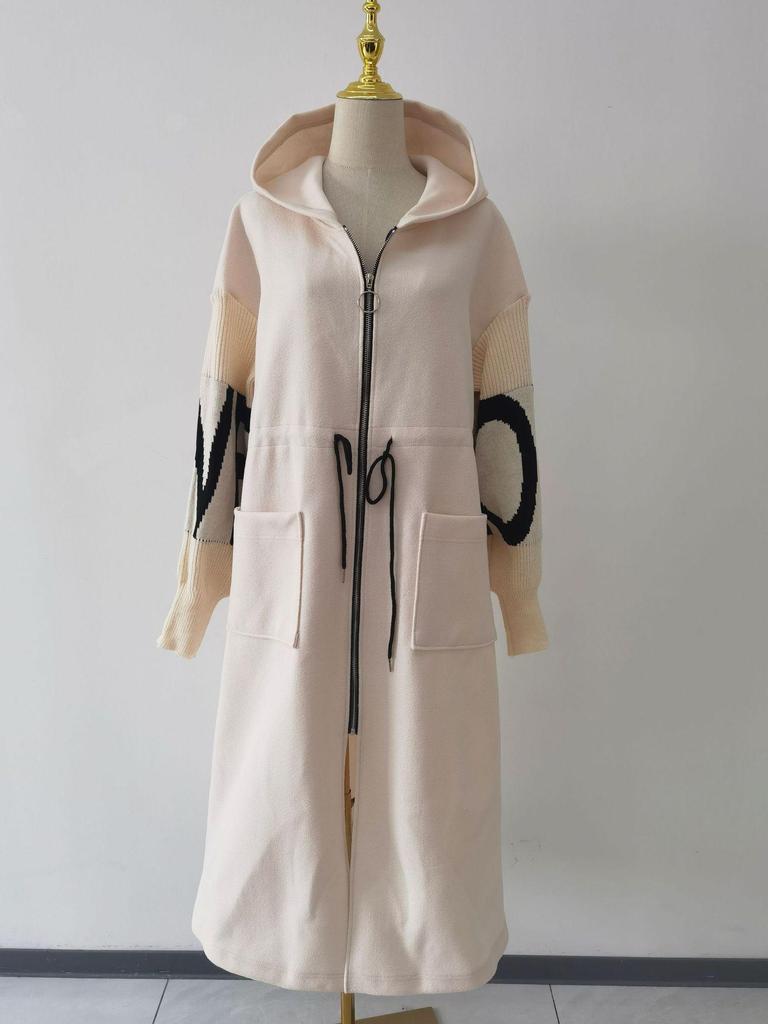 2024 Herfst/Winter Casual Damesjas met Capuchon, Lang, Gedeeld - Europese/Amerikaanse Mode