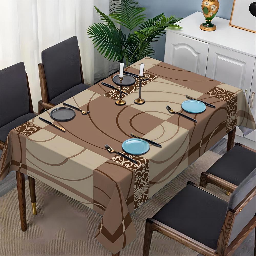 1pc Retro Patterned Patterned Long Rectangular Tablecloth, Dining Table Cover, Coffee Table Cover.PMJ
