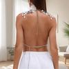 Multi Layer Pearls Crystal Crop Top Camisole for Women Backless Halterneck Tassels Chest Chain Body Jewelry Beach Vest