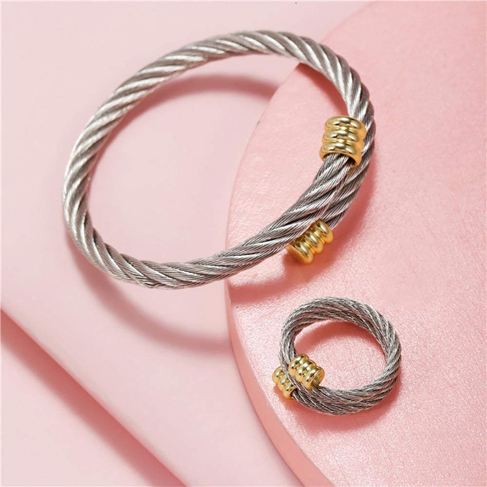 Stainless Steel Geometric Couple Bracelets And Rings Set For Gift Travel Souvenir