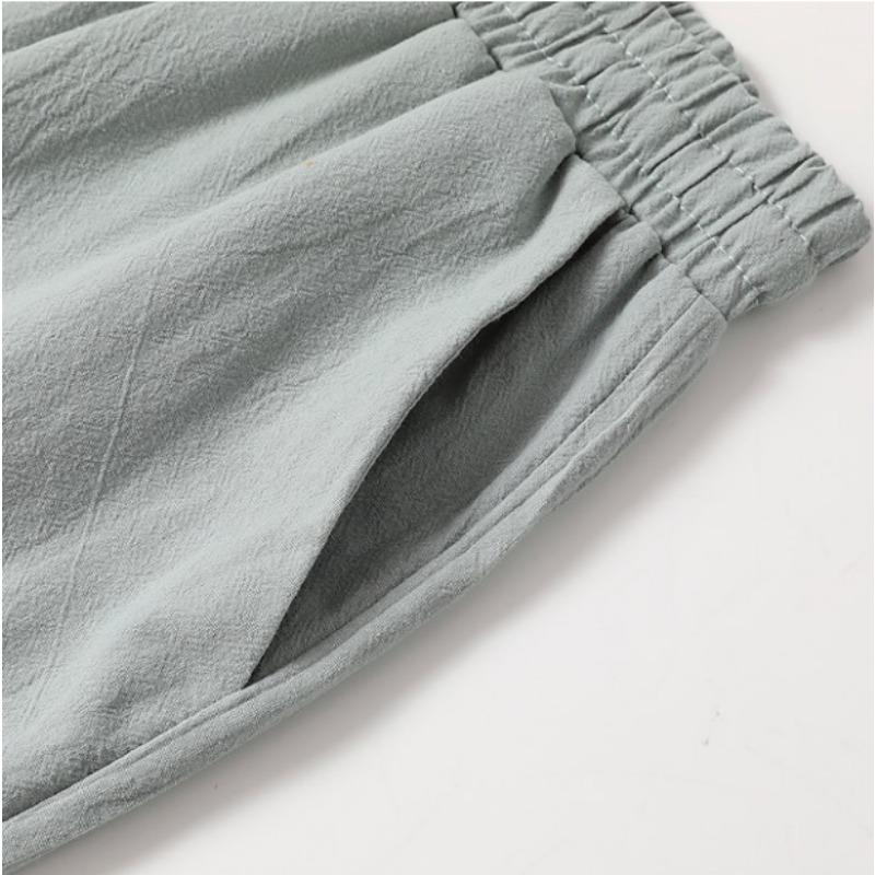 Pánské bavlněné lněné kalhoty letní kalhoty plážové kalhoty stahovací elastický pas rovné kalhoty pohodlné prodyšné ležérní kalhoty