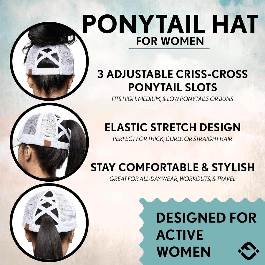 Funky Junque Ponytail Hat for Women Baseball Cap with Adjustable Fit High Pony Tail Criss Cross Back for Everyday Wear
