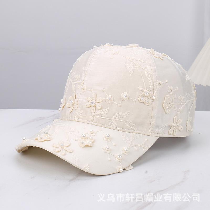 New national style lace flower pearl embroidery baseball cap children's summer fashion retro versatile sunshade cap