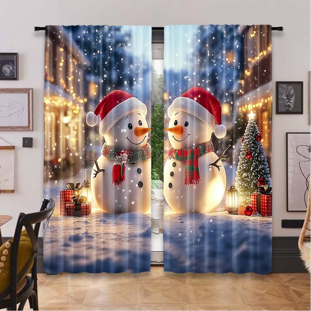 2D Flat Printing 2pcs Christmas Curtains Day Snowman and Christmas Tree8 Digital Printed Polyester Drapes Birthday Party Use for