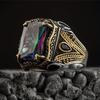 1pc Retro Signet Ring With Carved Eagle And Mystic Cubic Zirconia Inlay, Perfect For The Modern Biker Look