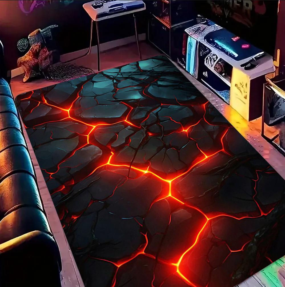 3D Geometric Neon Crack Carpet Gaming Room Carpet for Kids Boys Man's Room Large Rug Game Player Home Decor, Teen Room Decor Rug