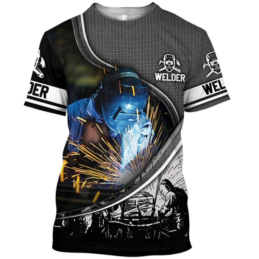 Letní pánská móda Tričko se svářečským potiskem Volné Ležérní 3D potisk O Límec Krátký rukáv Street Personality Nadměrná velikost Top