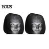 Easy to Install Vehicle Headrest Protectors 2PCS Car Cover with Scary Face Printing, Breathable Stretch Knitted Knit Fabric Dust Cover, Halloween
