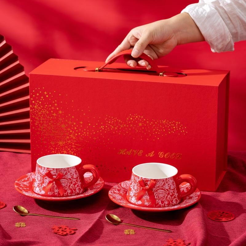 Rose Coffee Cup Set, Wedding Gift Gift Box, Two Cups Gift Box, Design Cup Set, Girlfriend Newcomer