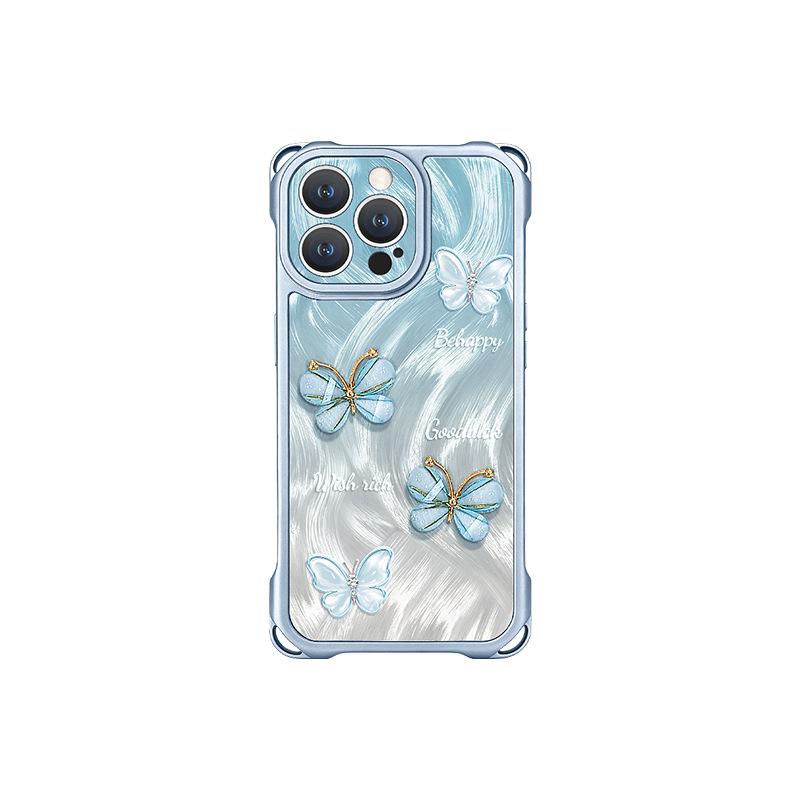 Smudged butterfly doll is suitable for Apple 11promax mobile phone case iphone11 four-corner lanyard 11 feather yarn 11 women
