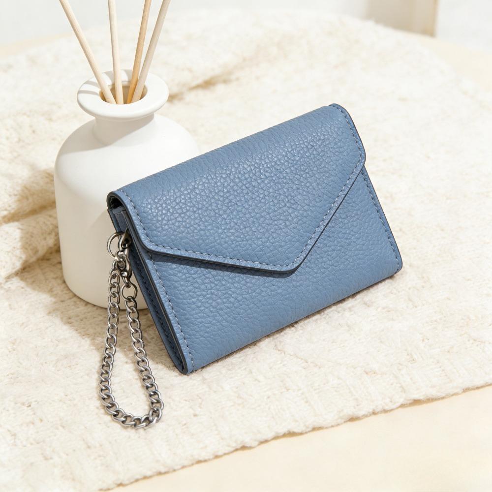 

Luxury Short Women Wallets Hasp Folding Chain Wallet PU Leather Clutch Coin Purse синий