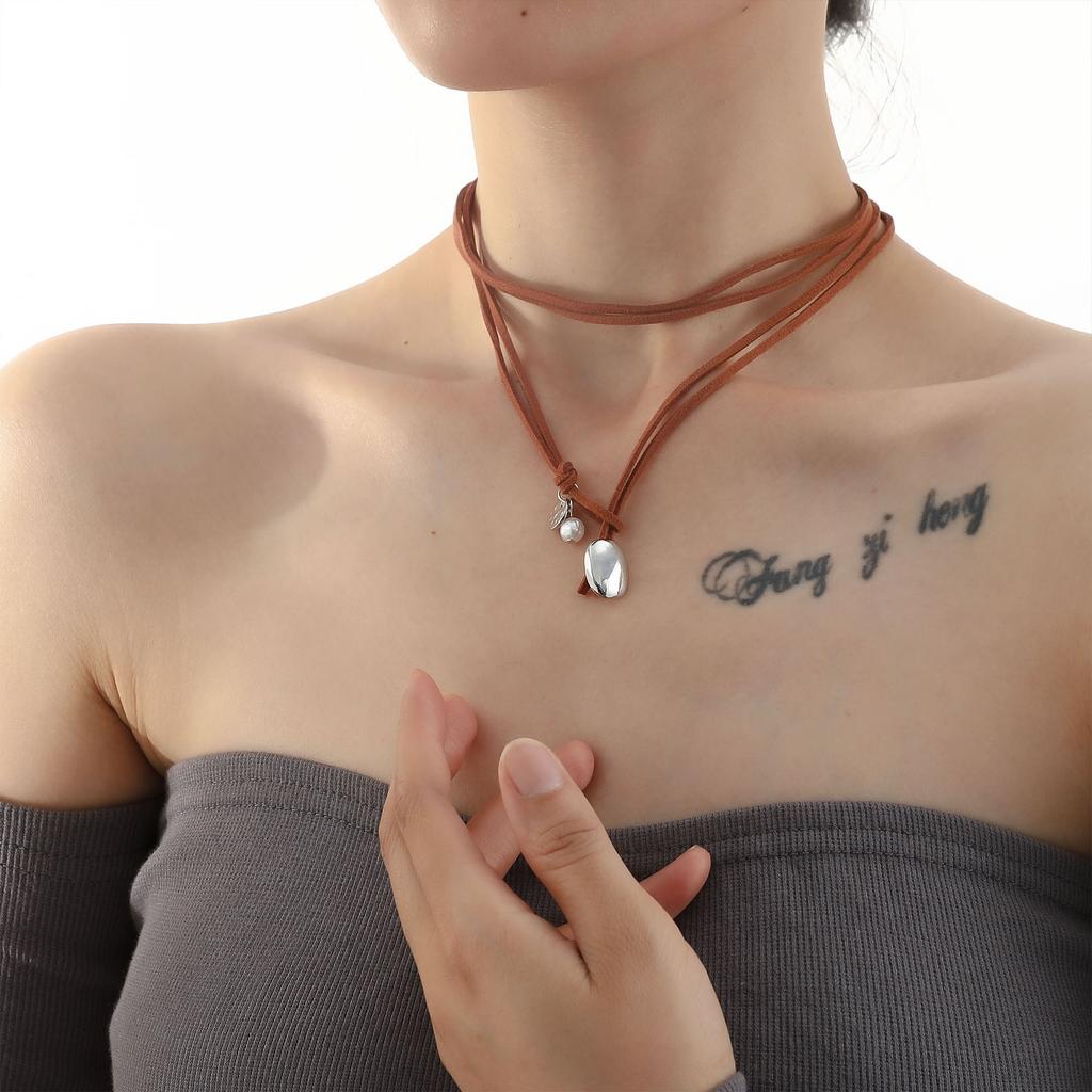 Fashion Necklace Double-Layer Wrapped Neck Chain, Retro Simple Choker Collarbone Chain Necklace