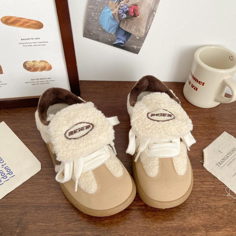 Ugly cute velvet German training board shoes women's winter new chic niche low-top versatile student cotton shoes little white shoes children