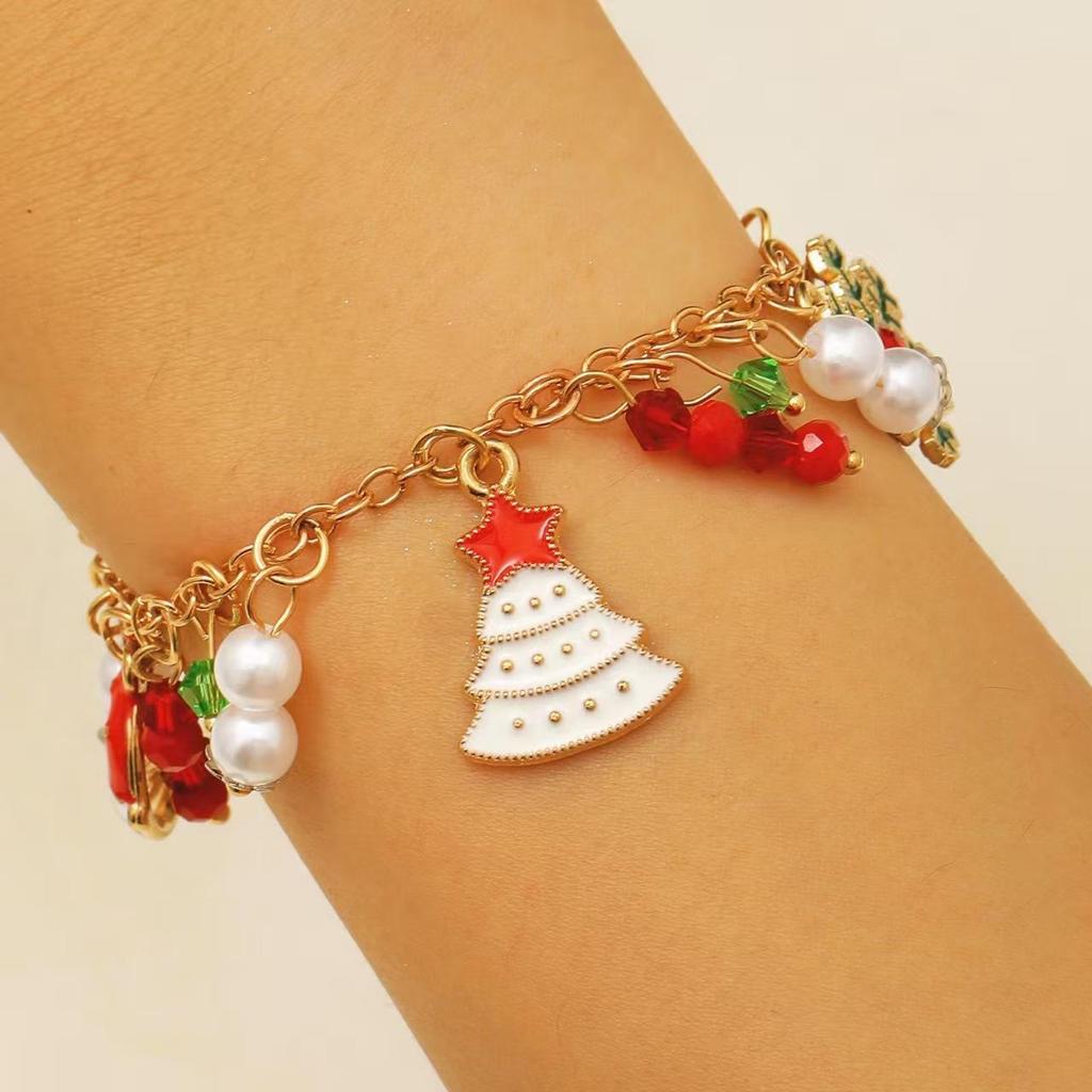 Fashion Christmas Elk Socks Snowman Christmas Tree Pendant Bracelet