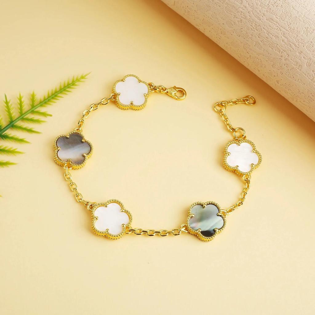 Classic Simple Fashion Five-leaf Flower Pendant Bracelet Natural Stone Clover Pendant Women's Party Daily Wear Zircon