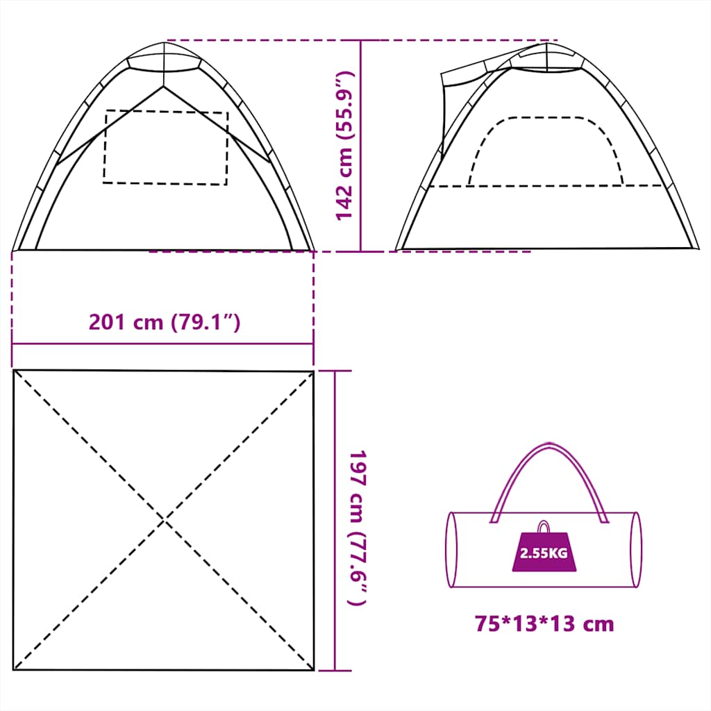Beach Tent for 3 Persons Grey Quick Release Waterproof