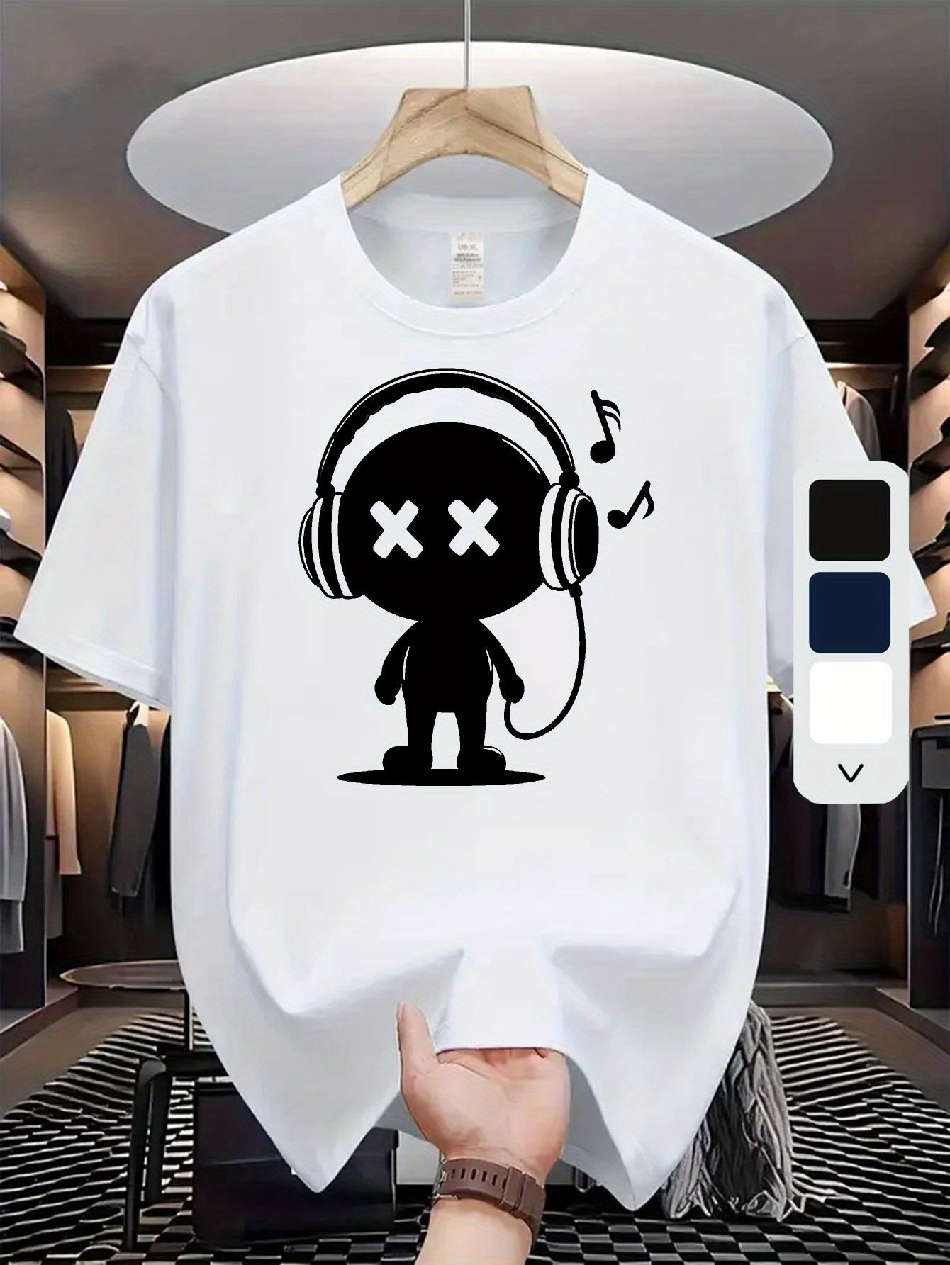 

Cotton Blend T-shirt - Summer Casual Crew Neck Tee with Music Player Graphic XXL