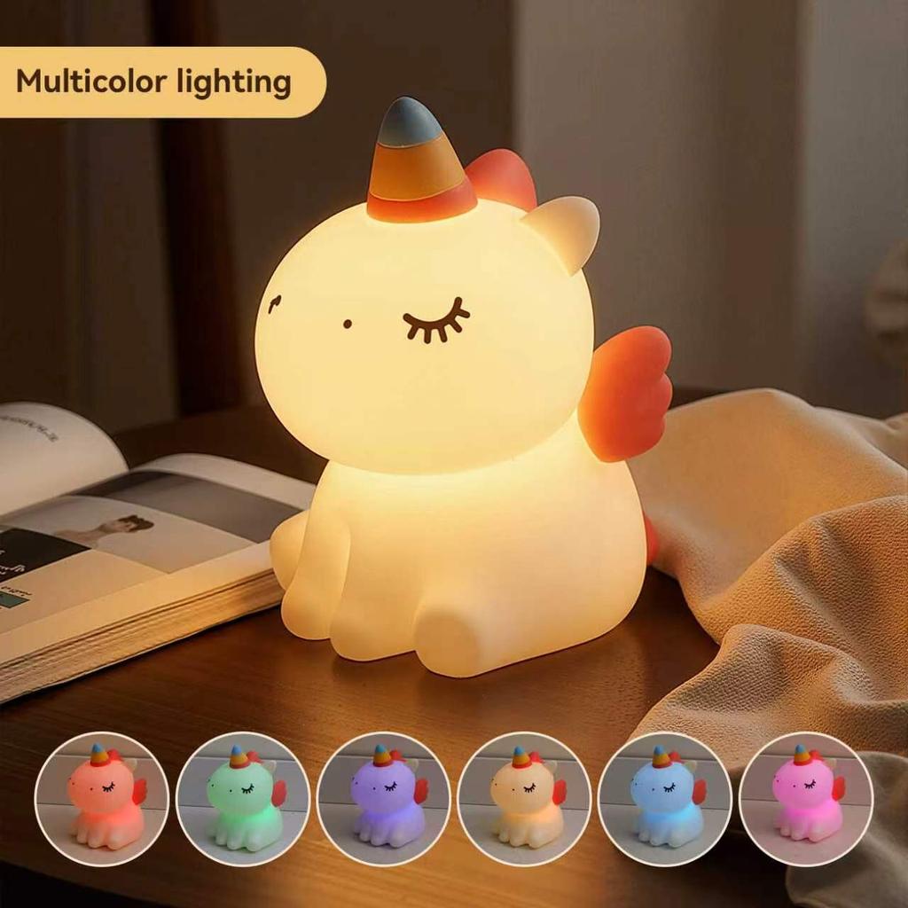 Cute Unicorn Night Lamp Soft Silicone Pat Light Warm Light Eye Protection Night Reading Lamp Desktop Kid's Room Decoration