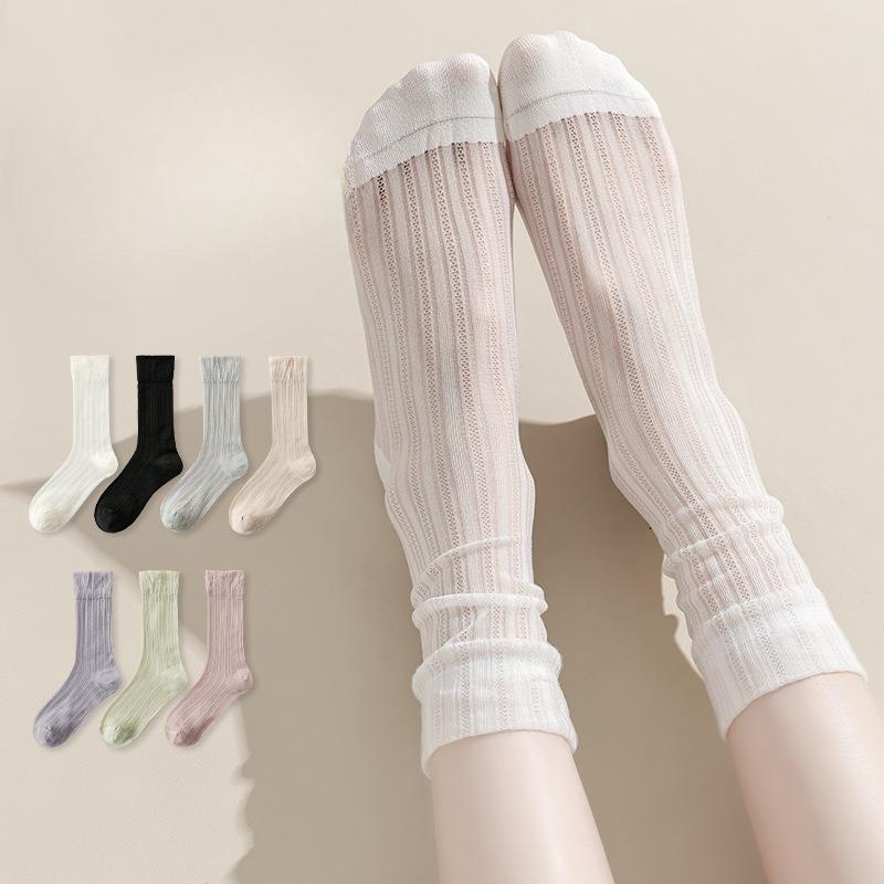 Summer Thin Boneless Ice Socks for Women, Mid-calf Ice Silk Breathable Long Calf Socks for Women