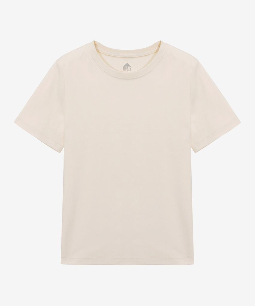 BASIC HOUSE Women'S Premium 40-Count Round Neck Short Sleeve T-Shirt Cream Lats0211
