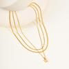 3pcs Set Simple Fashion 18K Gold Plated Stainless Steel Water Drop Heart Zircon Pendant Necklace for Women, Classic Jewelry Set
