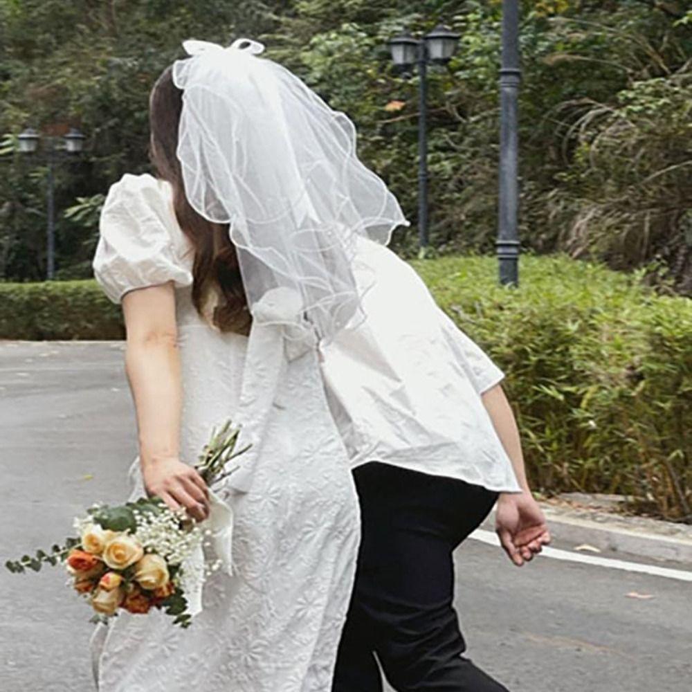Perle Brautschleier Blume Hochzeitsgaze Kurz Braut Kopfgaze Frauen