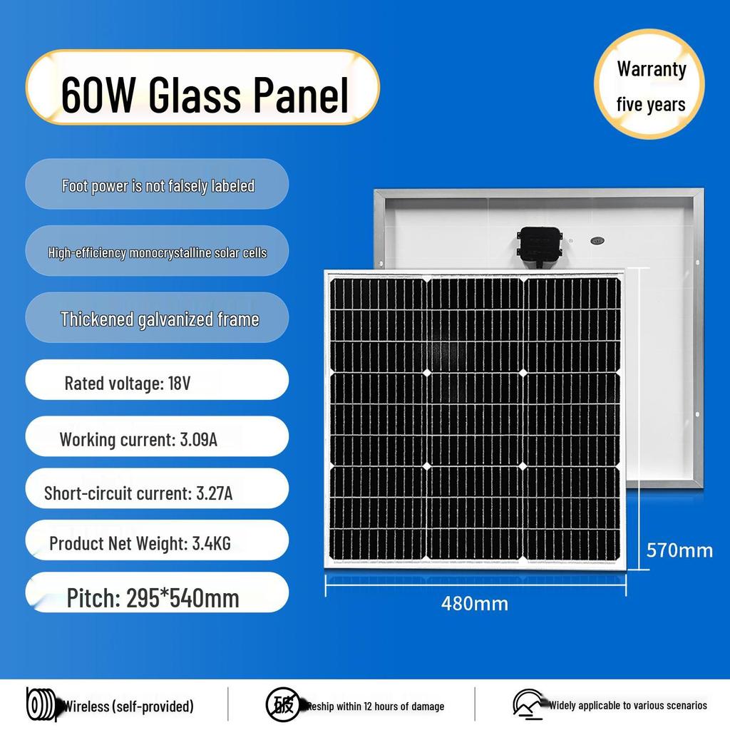 Monocrystalline Solar Panel Power System for Home & RV, 12V/24V with Lithium Battery Charging