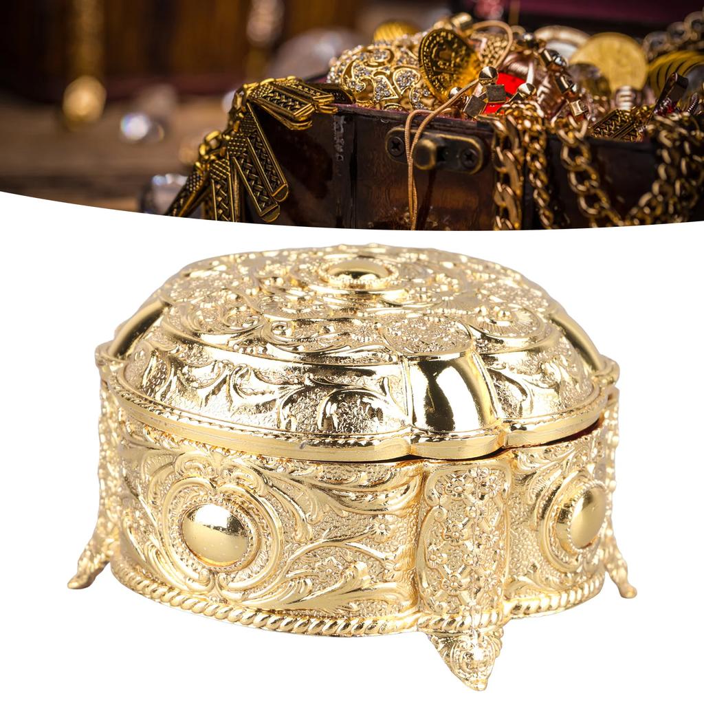 Golden Metal Jewelry Box Innovative Light Luxury Shell Flower Round Trinket Storage Box For Ring Earring Jewelry Wedding
