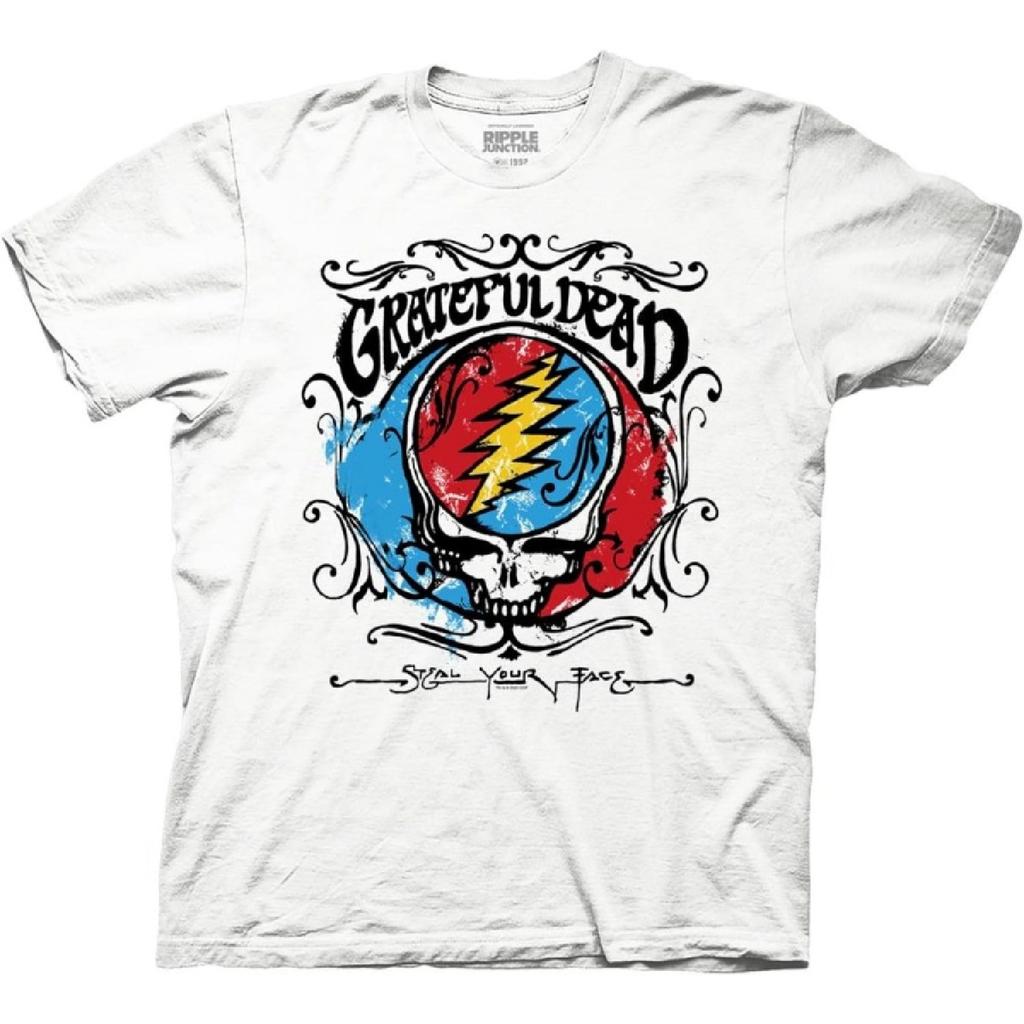 Ripple Junction Grateful Dead Unisex's Short Sleeve T-Shirt Steal Your Face Trippy Vintage Sketch Stealie Officially Licensed