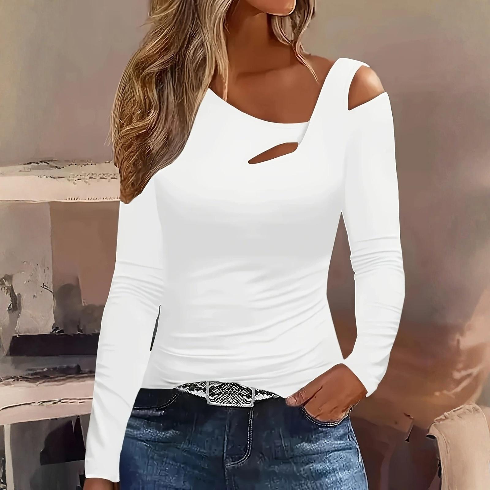 

Women s T Shirt Tee Long Sleeve Daily Weekend Fashion Basic Regular Top L білий