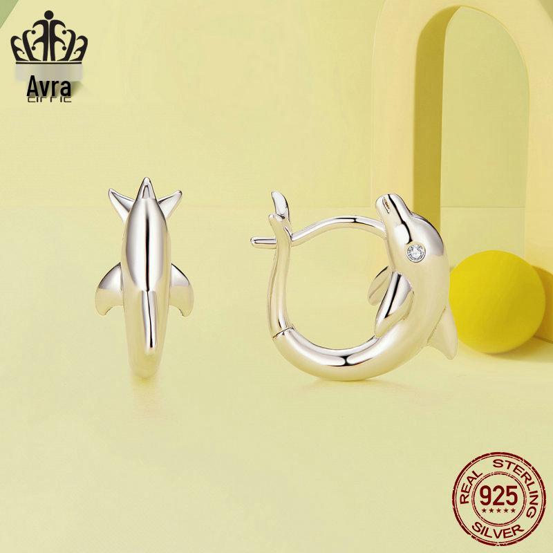 Avle S925 Sterling Silver Platinum-Plated Dolphin Earrings for Women - Style BSE881