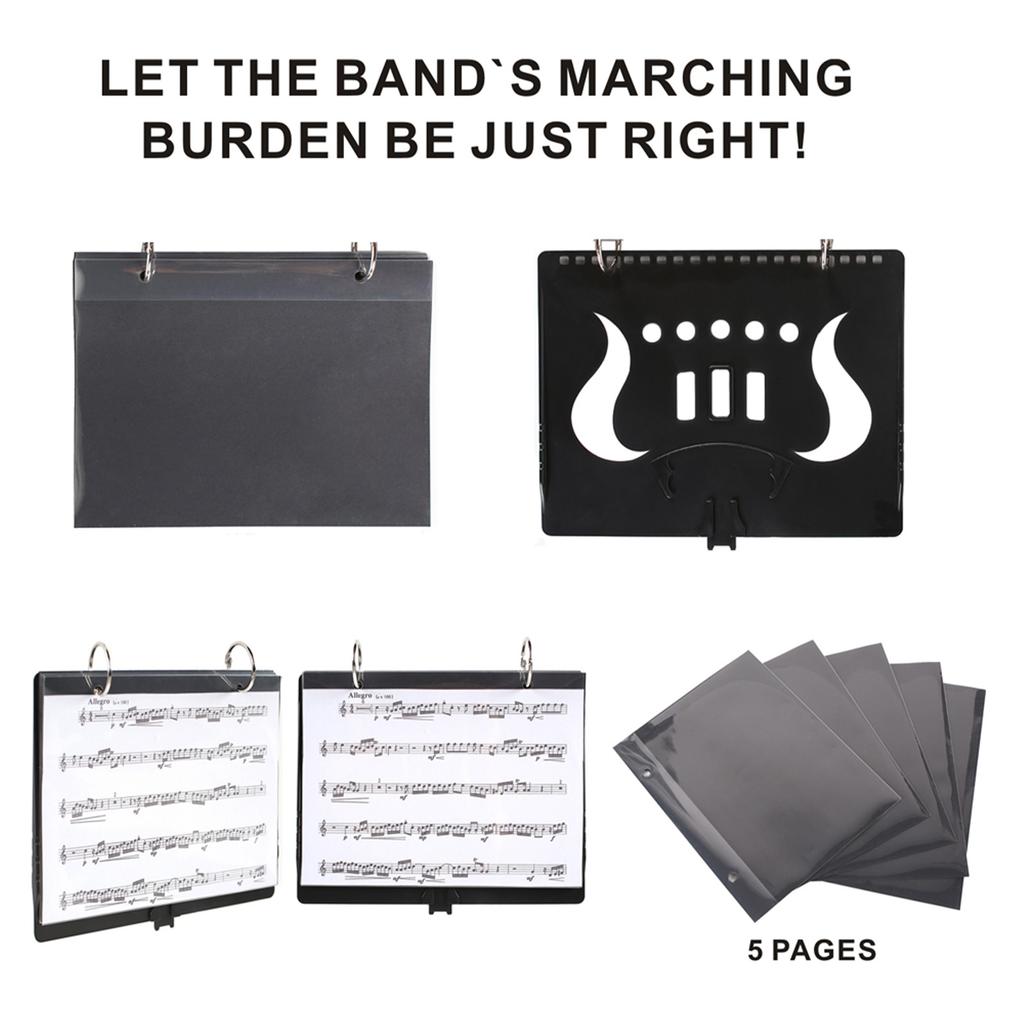 Music Sheets Holder with 5 Plastic Sheets Saxophone Clarinet Flute Trumpet Sheet Folder Lightweight Portable Music Stand