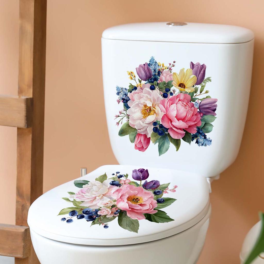 Watercolor Floral Toilet Sticker - Self-adhesive and Removable - Waterproof - Bathroom Toilet Decoration Sticker