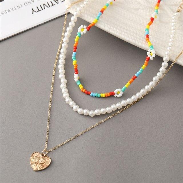 17KM Punk Gold Multilayered Necklace for Women Vintage Silver Color Geometric Round Pendant Necklaces Butterfly Choker Jewelry