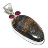 Iron Tiger Eye, Rubillite 925 Sterling Silver Jewelry Pendant 2.56" SU-11745