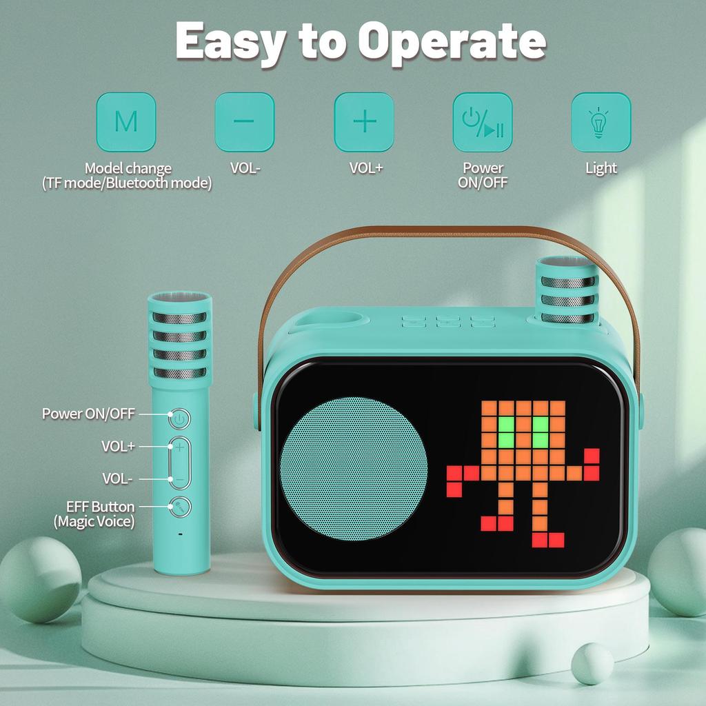 D58 Karaoke Machine for Children and Adults, Mini Portable Bluetooth Karaoke Speaker with 2 Wireless Microphones