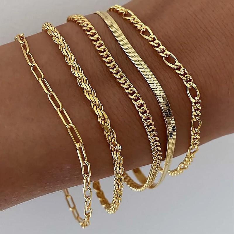 Fashionable Five-Piece Metal Chain Bracelet Set - Personalized European and American Style